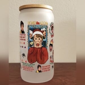 Christmas Classic Holiday Funny Home Alone Movie Fan Frosted Glass Tumbler 16oz